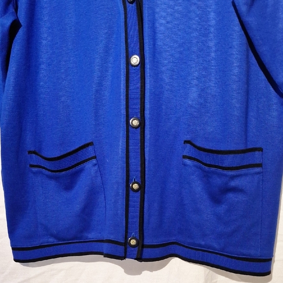 Vintage Royal Blue Cardigan with Black Accents, Silver Buttons, Sz 18, NWOT - Picture 5 of 14